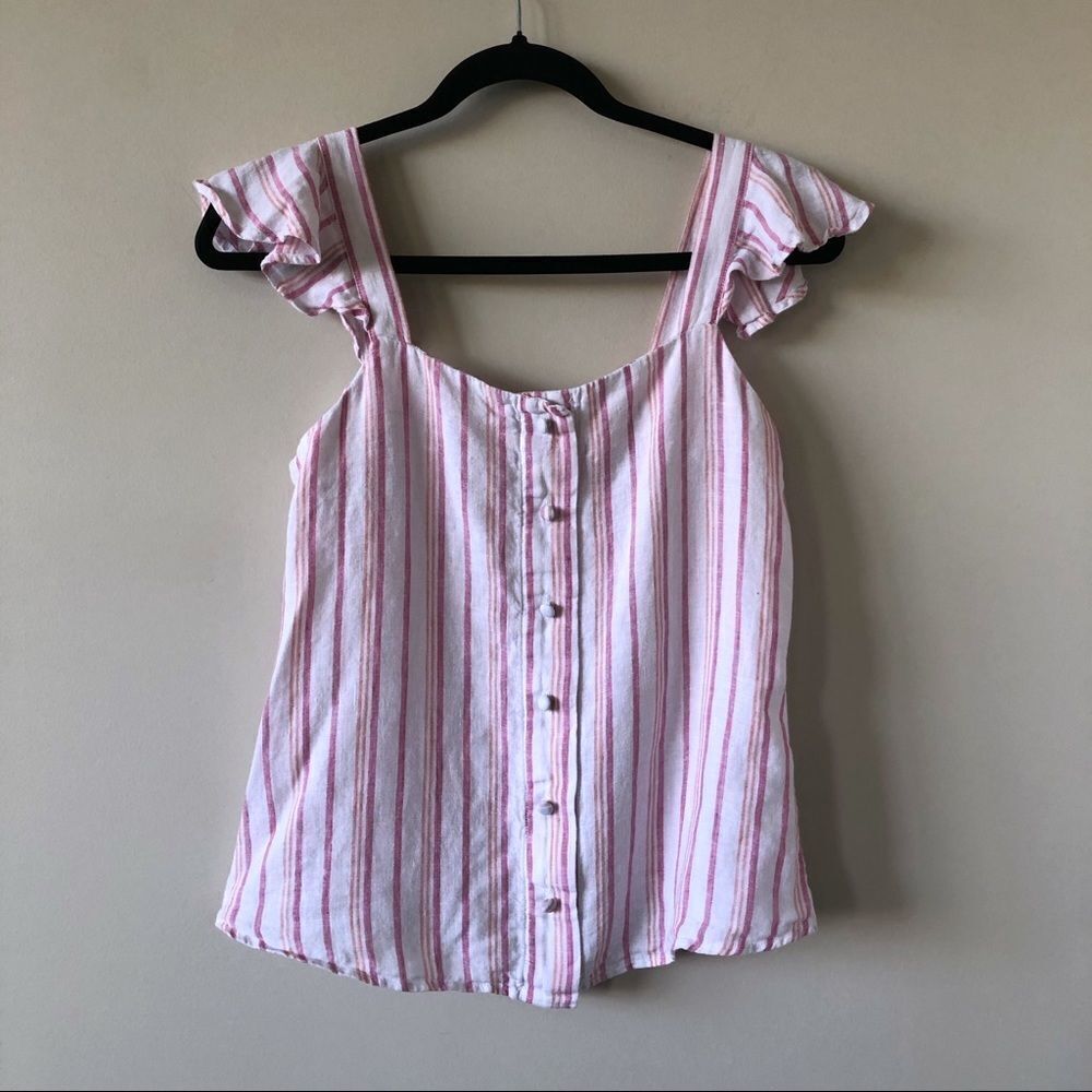M&s COLLECTION Pure Linen Striped Ruffle Top - Picture 3 of 9